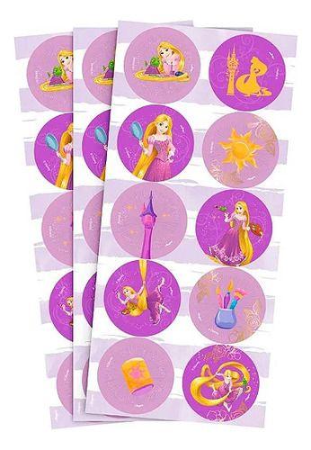 Imagem de 30 Adesivos Redondos Rapunzel Festa Licenciado Regina