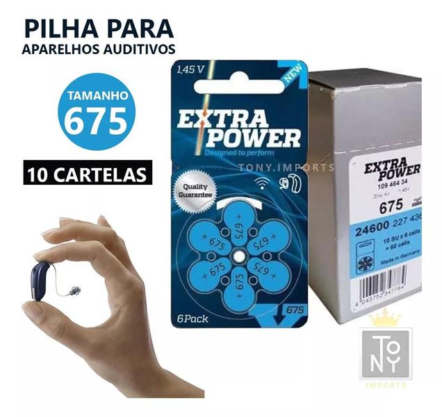 Imagem de 30 baterias pilha para aparelho auditivo extra power - 675