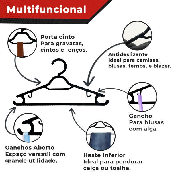 Imagem de 30 Cabides Pretos Antideslizante Reforçado Atacado Adulto