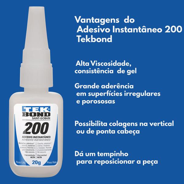 Imagem de 30 Cola Adesivo Instantâneo 200 Alta Viscosidade Tekbond 20G