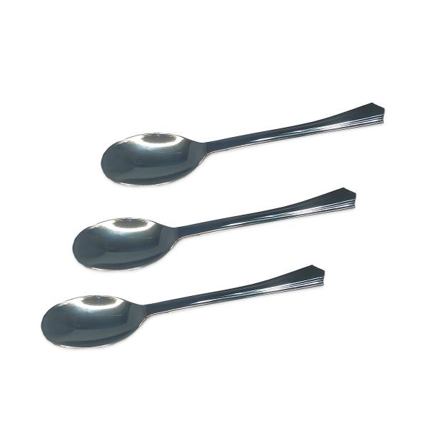 30 un Colher De sobremesa descartavel Linha Luxo prata - Silver Plastic Imagem de 30 un Colher De sobremesa descartavel Linha Luxo prata