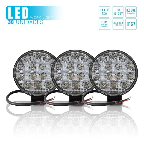 Imagem de 30 Un Farol Milha Redondo 14Led 42W 12/24V Caminhão Trator