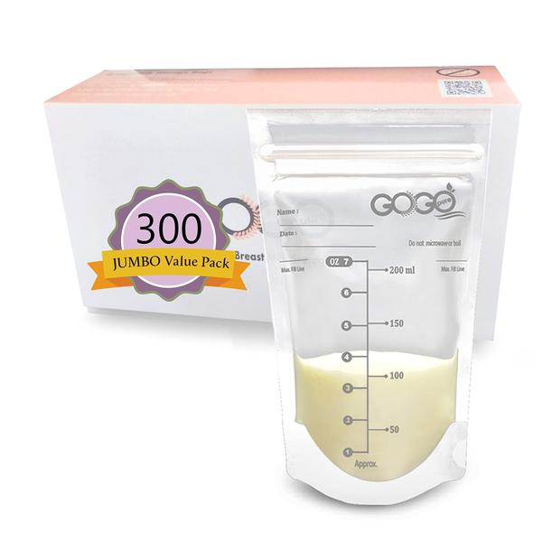 Imagem de 300 Contagem (5 pacotes de 60 sacos) Sacos de armazenamento de leite materno jumbo value pack - 7 OZ, Pré-Esterilizado, Livre de BPA, Selo zipper duplo à prova de vazamento, self standing, para refrigeração e congelamento - Somente na Amazon