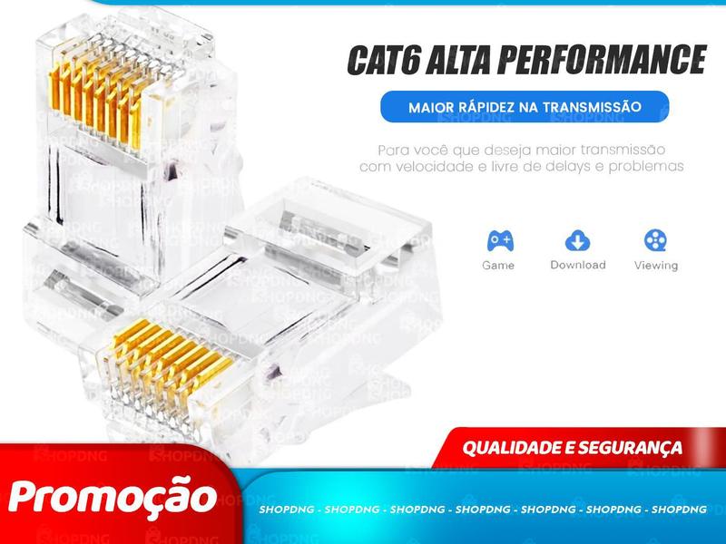 Imagem de 300Un - Plug Modular Conector CAT6 Rj45 8x8 Cabo Rede Lan Pc