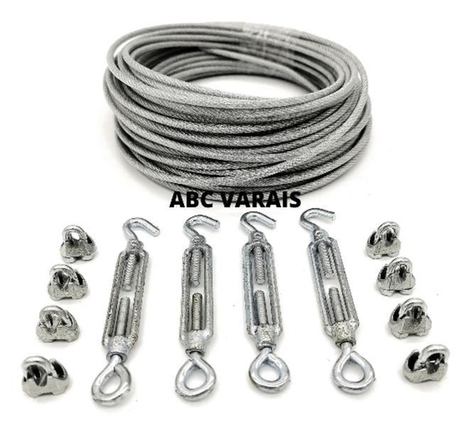 Imagem de 30mts Cabo Aço Revestido Pvc 2mm Varal + 4esticador + 8clips