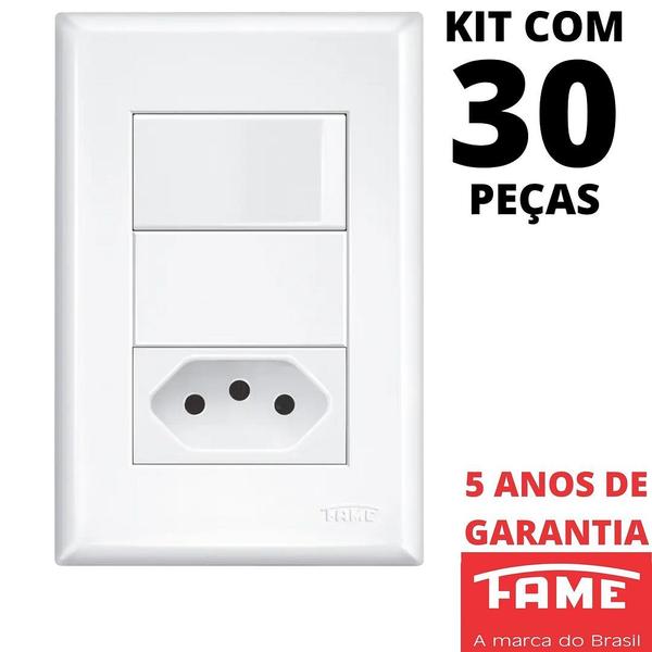 Imagem de 30un Interruptor Simples 16A e Tomada Padrão 2P+T 10A Com Placa Evidence FAME