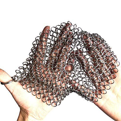 Imagem de 316 Premium Aço Inoxidável Limpador de Ferro Fundido, Depurador de Chainmail para Panela de Ferro Fundido Pré-Temperado Pan Fornos Holandeses Waffle Ferro Panelas Raspador Ferro Fundido Grelhador Raspador Frigideira Raspador HOVhomeDEVP (7 Polegadas S)