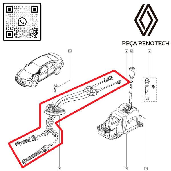 Imagem de 349352256r - cabo da alavanca de câmbio manual (5 marchas) - motor 2.0 16v m4r - 2011 em diante - fluence