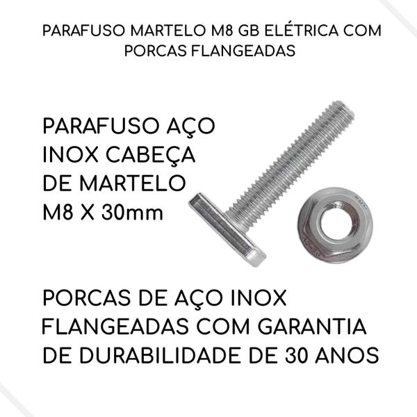 Imagem de 35 Parafusos Martelo T Inox 304 / M8x30mm / Porcas Flange M8