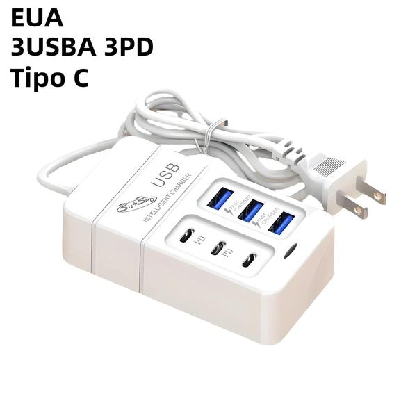35W 6 USB PD Tipo C Adaptador De Carregador De Parede Super Rápido Para Telefones Celulares UE EUA - EOENKK Imagem de 35W 6 USB PD Tipo C Adaptador De Carregador De Parede Super Rápido Para Telefones Celulares UE EUA