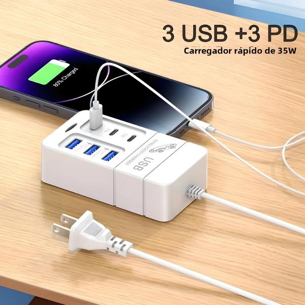 35W 6 USB PD Tipo C Adaptador De Carregador De Parede Super Rápido Para Telefones Celulares UE EUA - EOENKK Imagem de 35W 6 USB PD Tipo C Adaptador De Carregador De Parede Super Rápido Para Telefones Celulares UE EUA