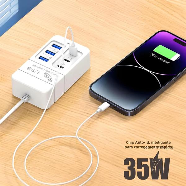35W 6 USB PD Tipo C Adaptador De Carregador De Parede Super Rápido Para Telefones Celulares UE EUA - EOENKK Imagem de 35W 6 USB PD Tipo C Adaptador De Carregador De Parede Super Rápido Para Telefones Celulares UE EUA
