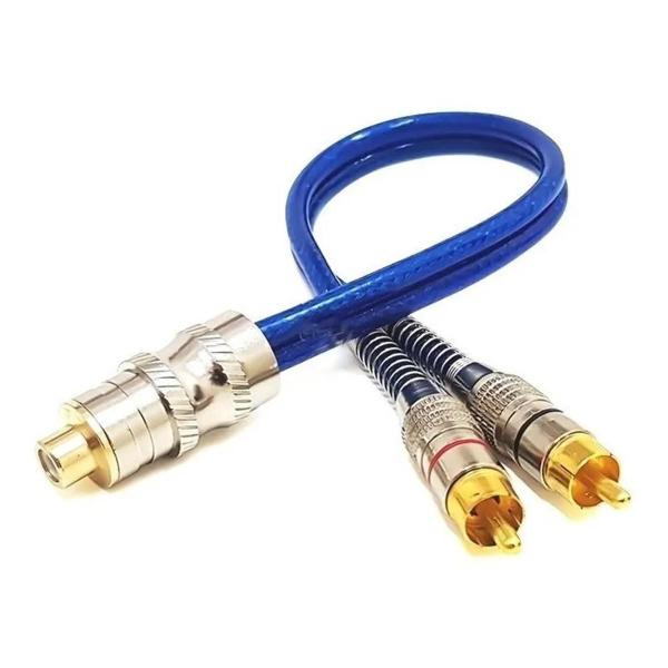 Imagem de 35x Cabos Y Prime Metal 5mm 2 Machos 1 Femea Azul RCA