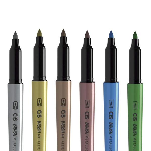 Imagem de 36 Brush Pen 6 Cores Metallic Cis - (6 estojos c/ 6 unid)