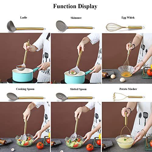 Imagem de 38 Peças de cozinha de silicone Cozinha Cozinha Utensílios Conjunto com Rack de Utensílio, Cabeça de Silicone e Panela de Aço Inoxidável, Ferramentas de Cozinha para Conjuntos de Utensílios, Gadgets de cozinha antiaderente, cofre de lava-louças (o