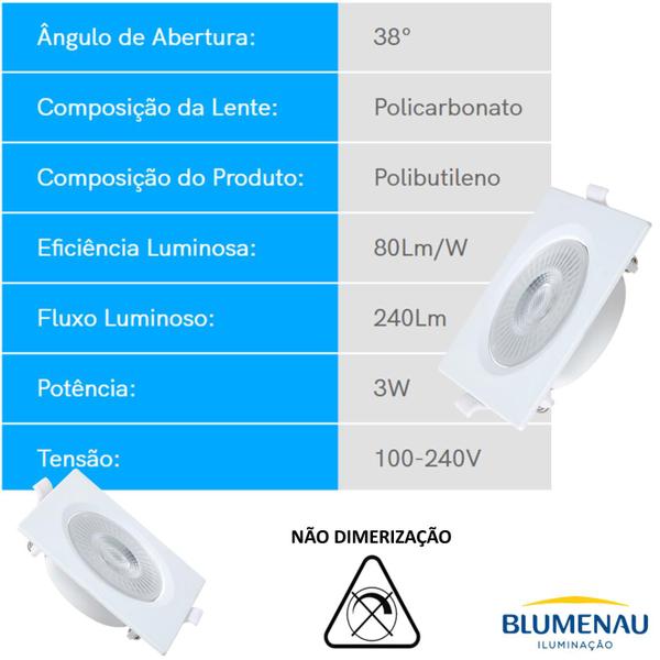 Imagem de 38 Spot Led Quadrado Embutir 3w Branco Neutro 4100k Morno