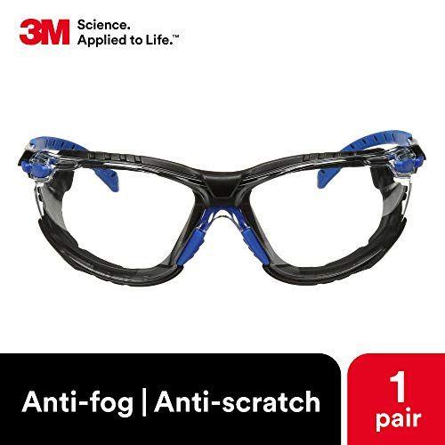 Imagem de 3M - Óculos de segurança S1101SGAF-KT -S1101, Série Solus 1000, 1 Par, ANSI Z87, Anti-Neblina Scotchgard, Lente Clara, Moldura Azul/Preta, Juntadura de Espuma Removível e Correia Preta/Azul