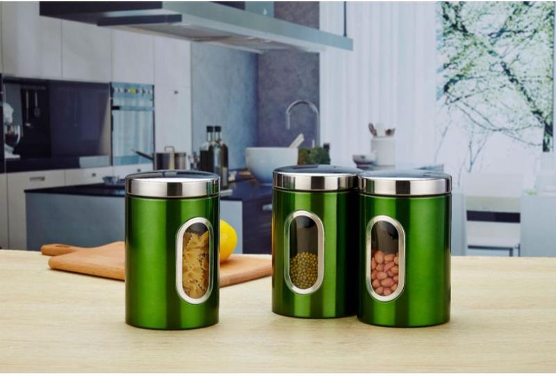 3Pcs Food Stoarge Jar /Set With Seal Cover Food Preservation Container Inoxidlessless Steel Kitchen Storage Box For Tea Rice Beans Garrafas, Jars & Boxes (verde) - HTTN Imagem de 3Pcs Food Stoarge Jar /Set With Seal Cover Food Preservation Container Inoxidlessless Steel Kitchen Storage Box For Tea Rice Beans Garrafas, Jars & Boxes (verde)