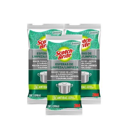 3Pcts Esferas de Limpeza Pesada Antibac Com 3Un Mais Limpo - Scotch-Brite Imagem de 3Pcts Esferas de Limpeza Pesada Antibac Com 3Un Mais Limpo
