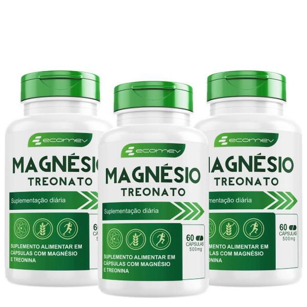 Imagem de 3Potes Magnesio Treonato 500Mg 180Cáps - (Laudo de Pureza) Ecomev