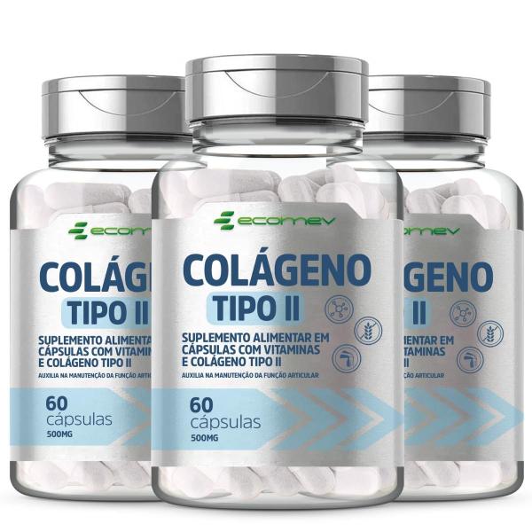 Imagem de 3Un Colágeno Tipo 2 II Dose Máxima 100% Absorção 500mg 180Cáps Ecomev