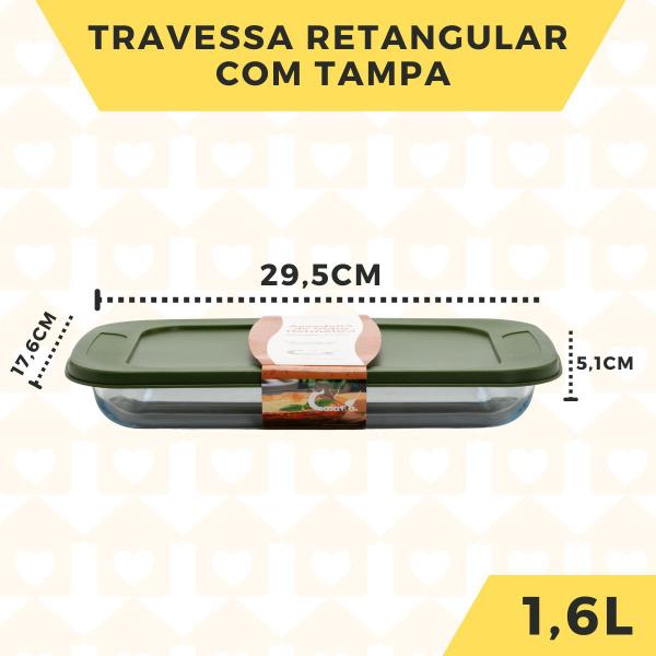 Imagem de 3Un Forma Travessa Vidro 1,6L Vidro C/ Tampa Lasanheira Bolo