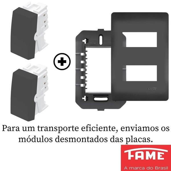 Imagem de 3un Interruptor Simples 2 Teclas 10A Com Placa 4x2 Habitat Black FAME