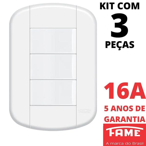 Imagem de 3un Interruptor Simples 3 Teclas 16A Com Placa Blanc Mais FAME