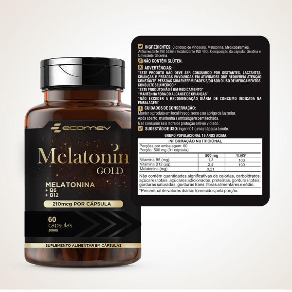 Imagem de 3Un Melato Gold + Vitamina B6 B12 210Mcg 180Cáp (1 ao dia) Ecomev