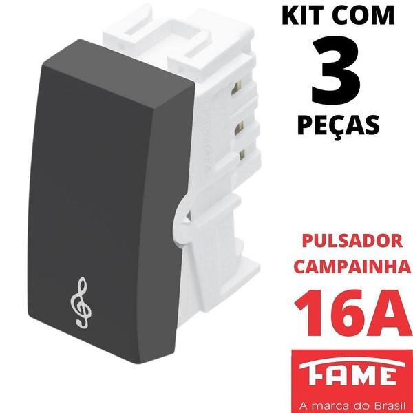 Imagem de 3un Módulo Interruptor Pulsador Campainha 16A Habitat Black FAME