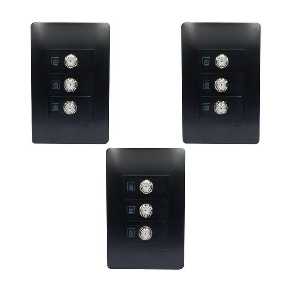 Imagem de 3un Tomada Para Antena De Tv Para Cabo Coaxial Tripla Com Placa Habitat Black FAME