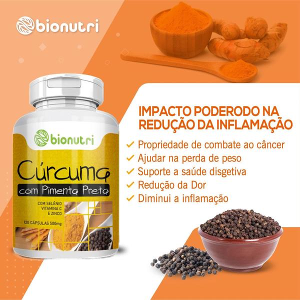 Imagem de 3x Açafrão da Terra Cúrcuma Longa com pimenta preta 500mg 360cps Original NF