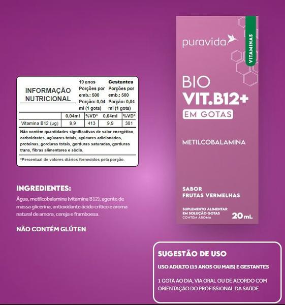 Imagem de 3x Bio B12 - Metilcobalamina - 20ml - Pura Vida