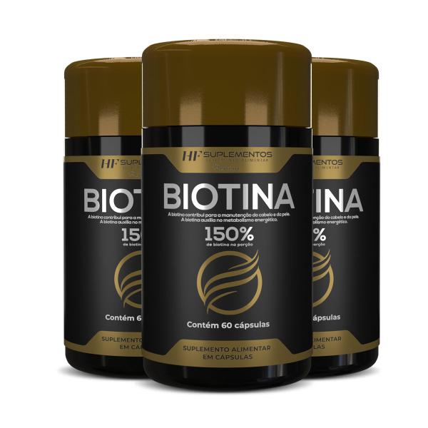 Imagem de 3x biotina 150% premium 400mg 60caps hf suplements