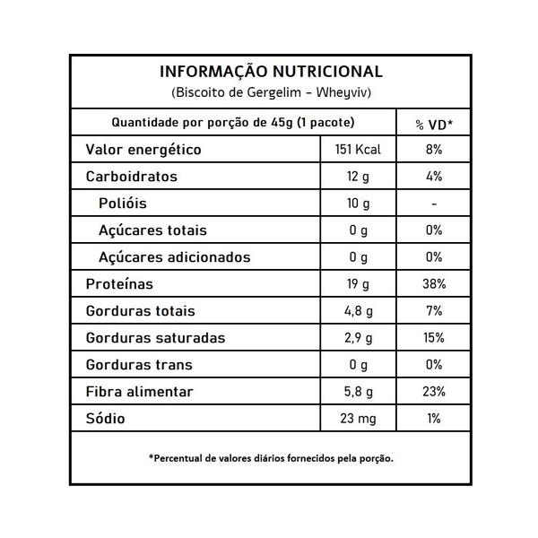 Imagem de 3x Biscoito Fit De Gergelim (sem Açúcar) - Wheyviv - 45g