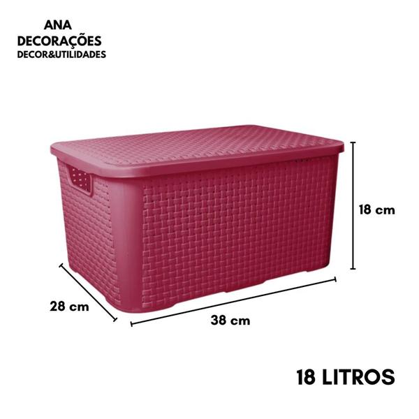 3x Caixas Organizadoras Rattan Com Tampa 18 Litros Grande - Ana Decorações Imagem de 3x Caixas Organizadoras Rattan Com Tampa 18 Litros Grande