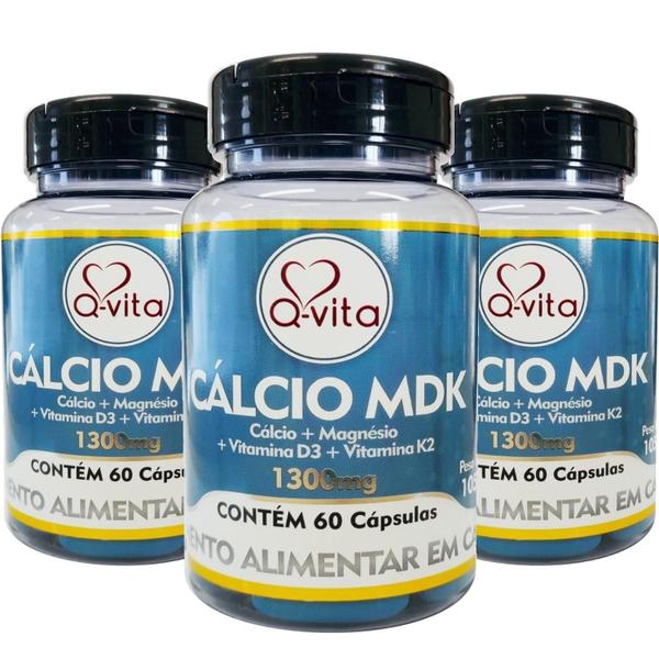 Imagem de 3X Cálcio Mdk Q-Vita 60 Cápsulas 1300Mg