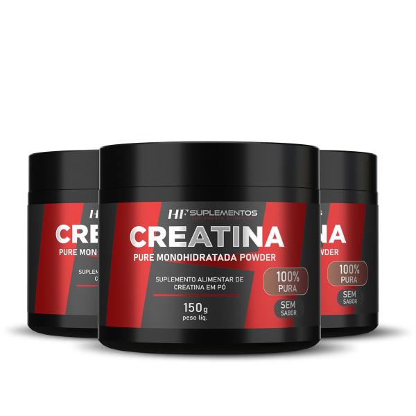 3x creatina em pó 3g pura hf suplementos 150g Imagem de 3x creatina em pó 3g pura hf suplementos 150g