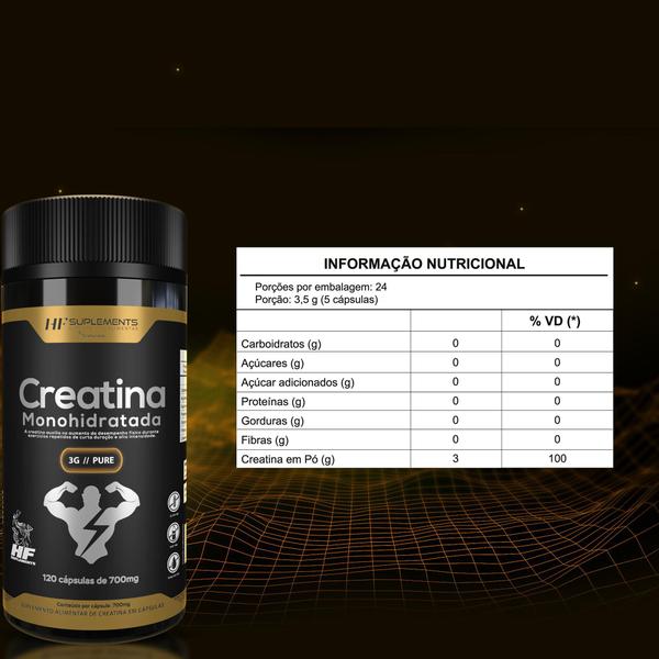 Imagem de 3x creatina monohidrata 3g pure 120caps 1550mg hf suplements