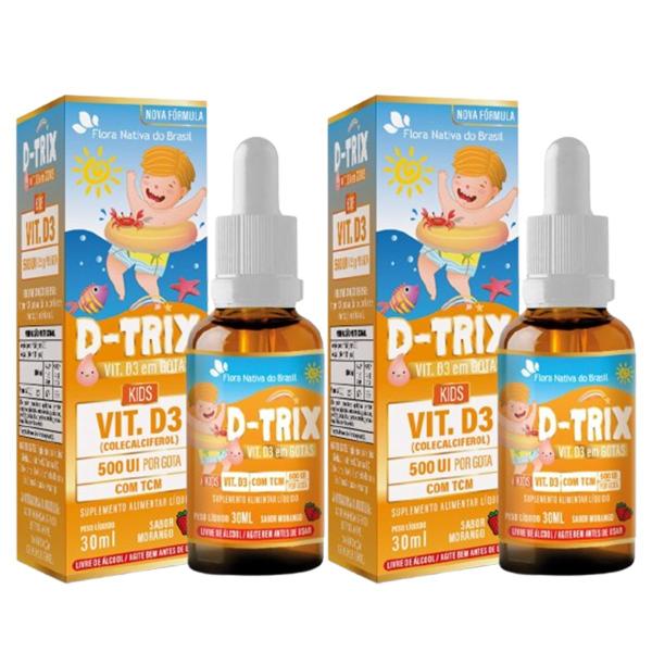 Imagem de 3x D-trix Vitamina D3 Em Gotas 30ml 10mcg Sabor Morango - Flora Nativa do Brasil