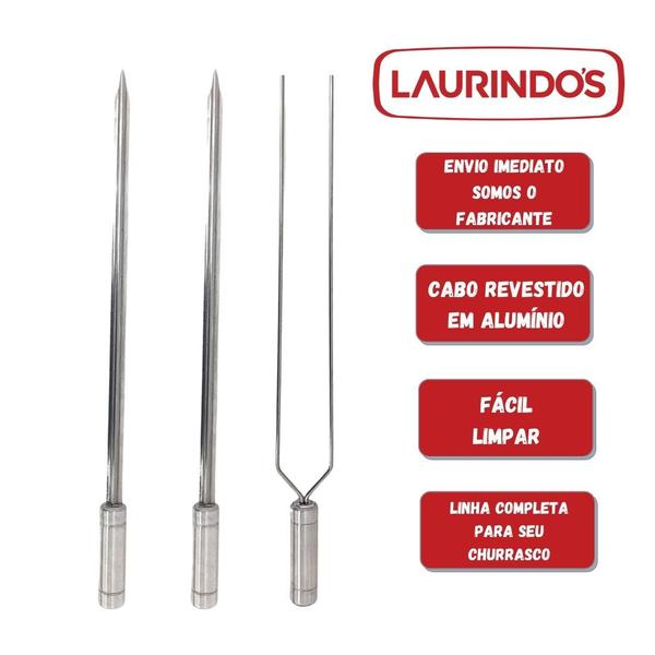 Imagem de 3x Espetos Para Churrasco Inox Espada e Duplo Lâmina 80cm