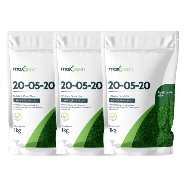 Imagem de 3X Fertilizante Mineral Misto NPK 20-05-20 (1Kg) MAXGREEN