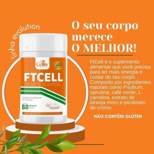 Imagem de 3x FTCELL - Spirulina, Psyllium, L-Carnitina, Café Verde, Laranja Moro e Picolinato de Cromo 60 Caps Celliv