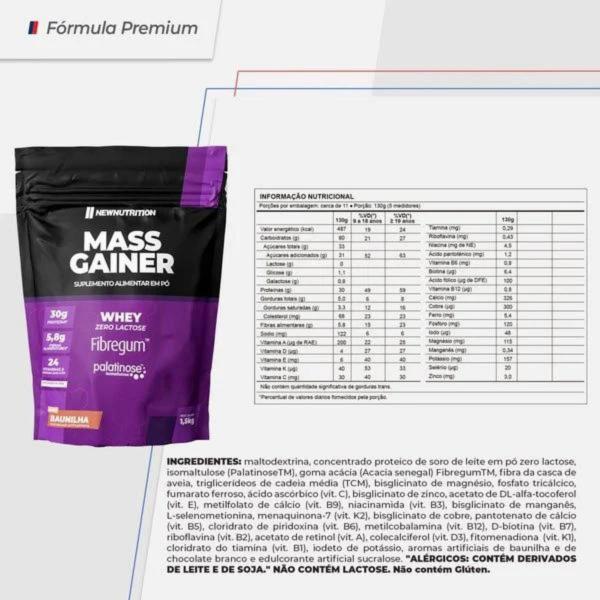 Imagem de 3x Hipercalórico Mass Gainer Baunilha New Nutrition 1,5kg