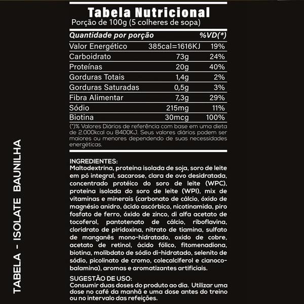 Imagem de 3x isolate mass hipercalorico proteinas nobres 2kg baunilha