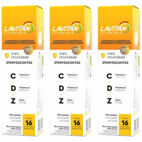 Imagem de 3x Lavitan Rico em Vitaminas C 1000mg D 2000ui Z 13mg 16cp Efervescentes Cimed