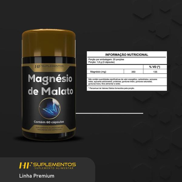 3X Magnesio De Malato Premium 60 Caps Hf Suplementos Imagem de 3X Magnesio De Malato Premium 60 Caps Hf Suplementos