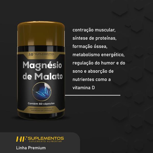 3X Magnesio De Malato Premium 60 Caps Hf Suplementos Imagem de 3X Magnesio De Malato Premium 60 Caps Hf Suplementos