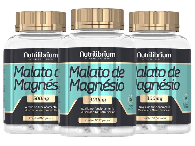 Imagem de 3x Magnésio Malato Total 180 Cápsulas 300mg Nutrilibrium