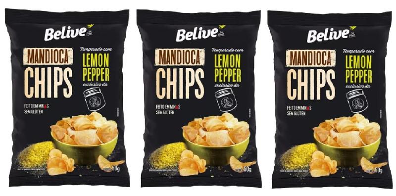 Imagem de 3x Mandioca Chips Lemon Pepper Belive 50g